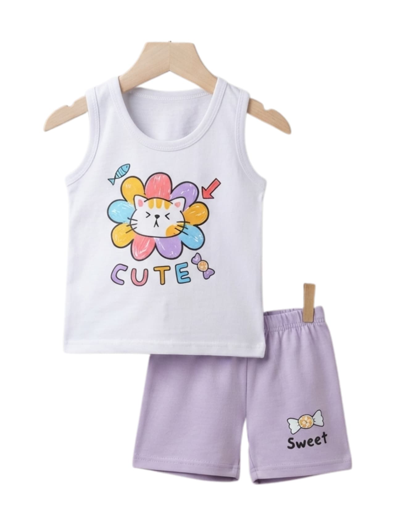 Cute Flower Cat Tank Set