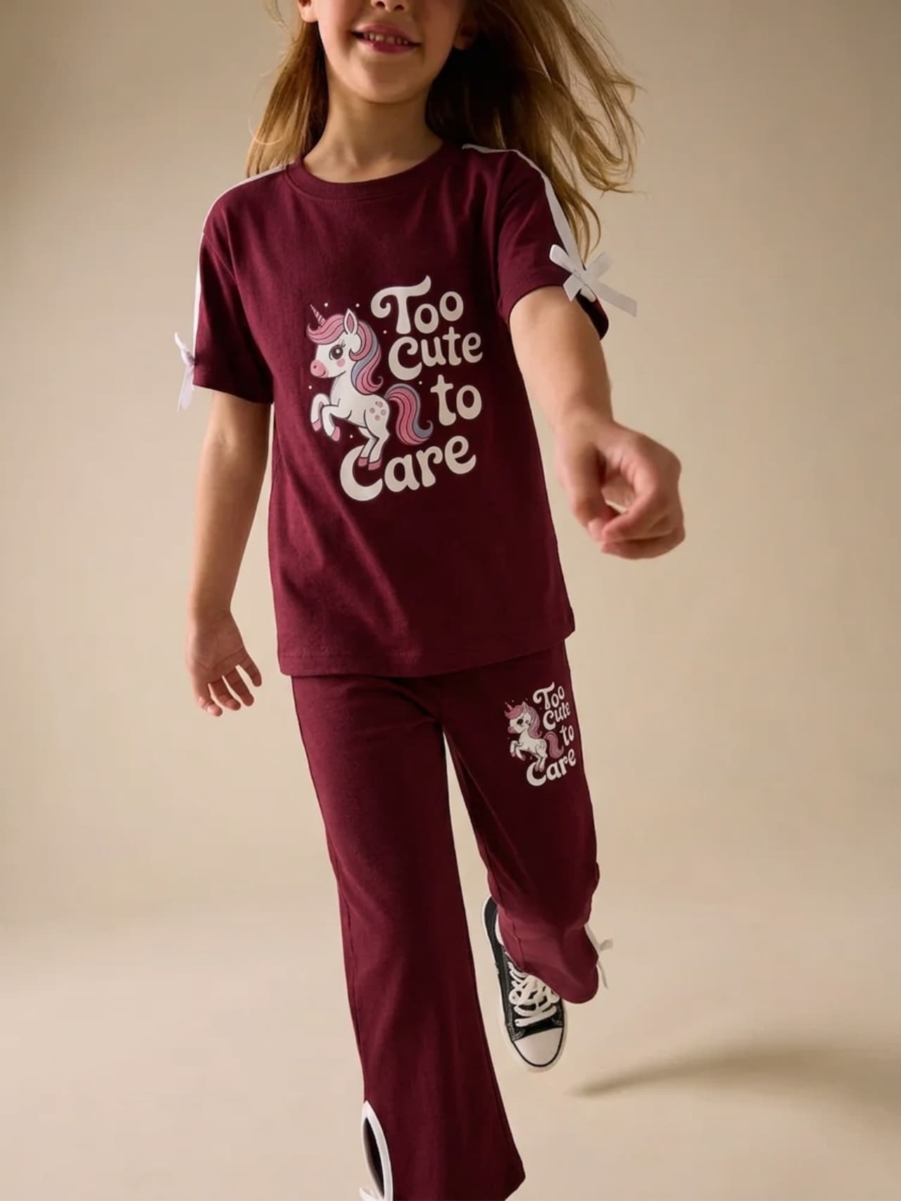 Girls Maroon Tee & Long Pant Set