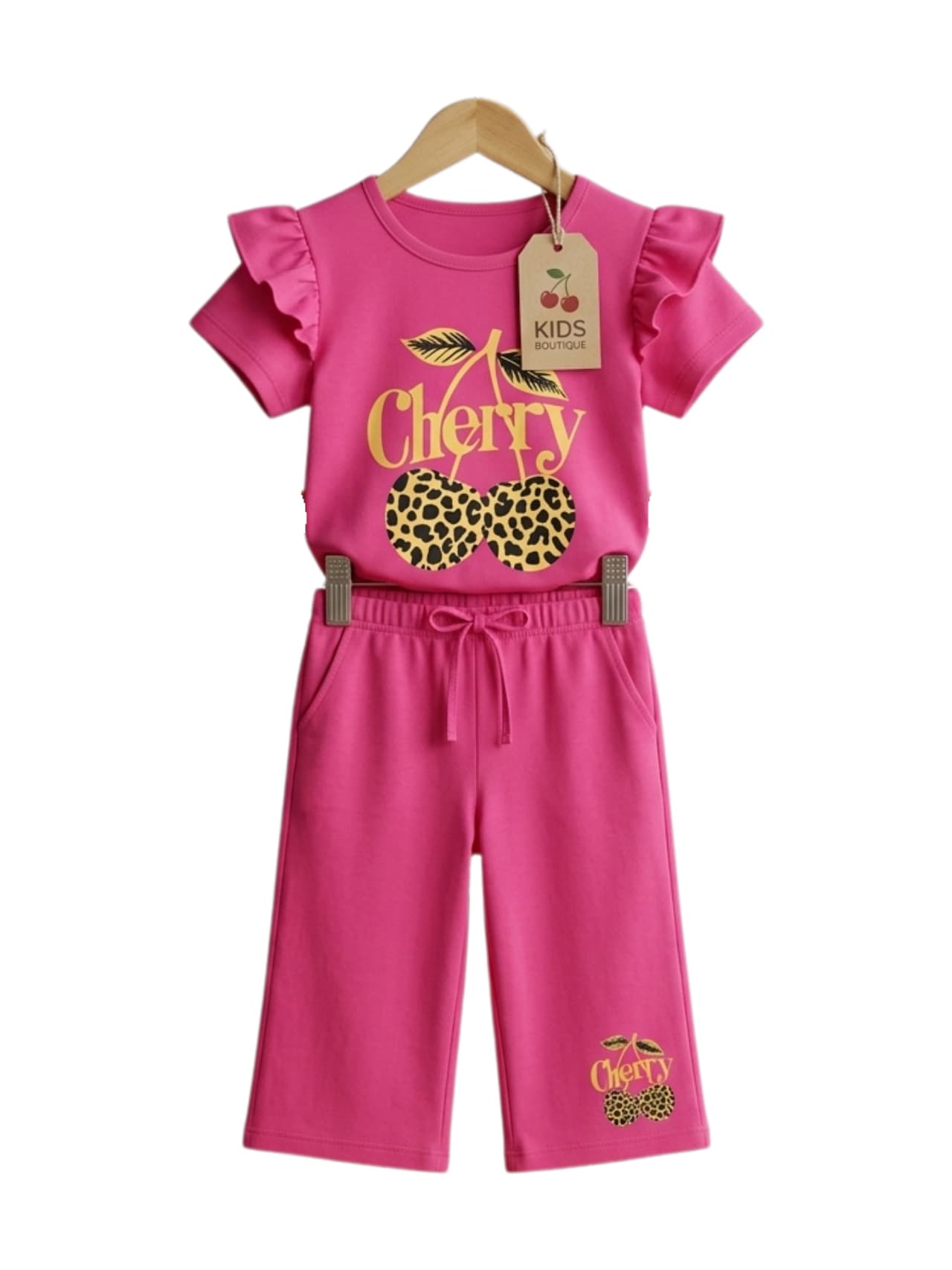 Pink Cherry Print Outfit Set