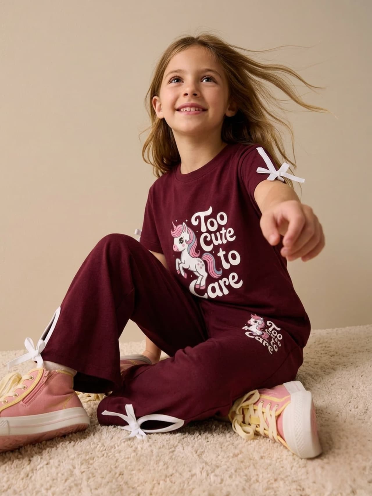 Girls Maroon Tee & Long Pant Set
