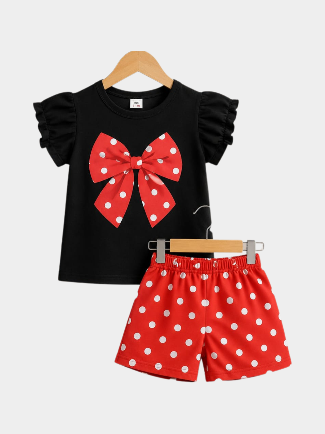 Girls' Polka Dot Bow Flutter Sleeve Top & Shorts Set