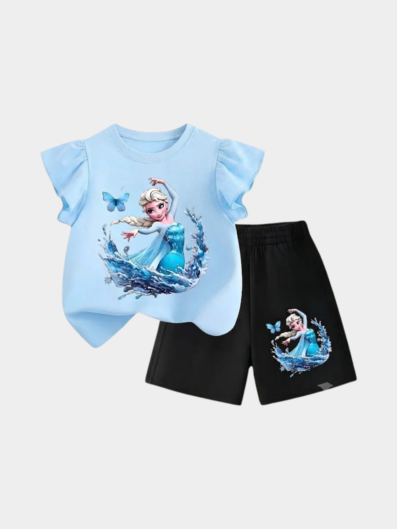 Girls Disney Frozen Elsa Ruffle Top & Shorts Set