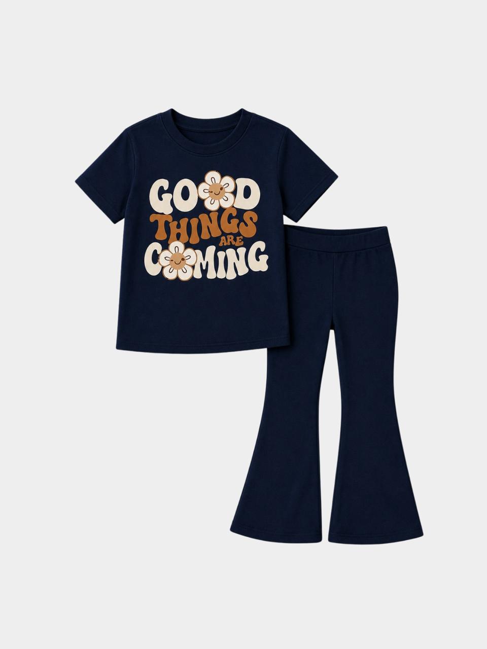 Good Things Are Coming Navy Tee & Flare Pants Set