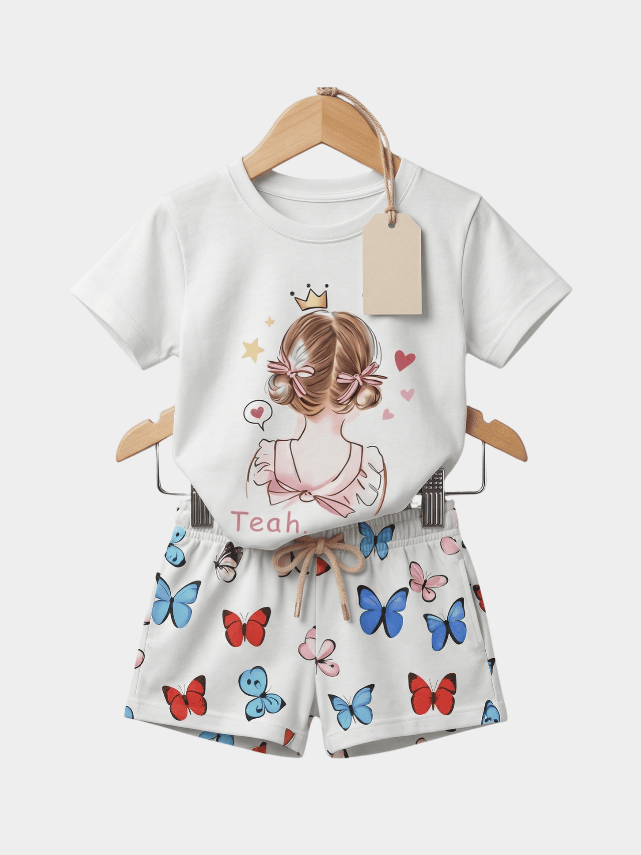 Girls Bow Princess T-shirt And Shorts Set - ChildrenGoods