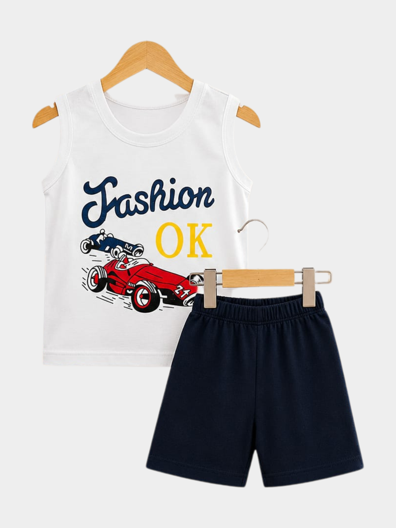 Kids' "Fashion OK" Race Car Tank and Shorts Set