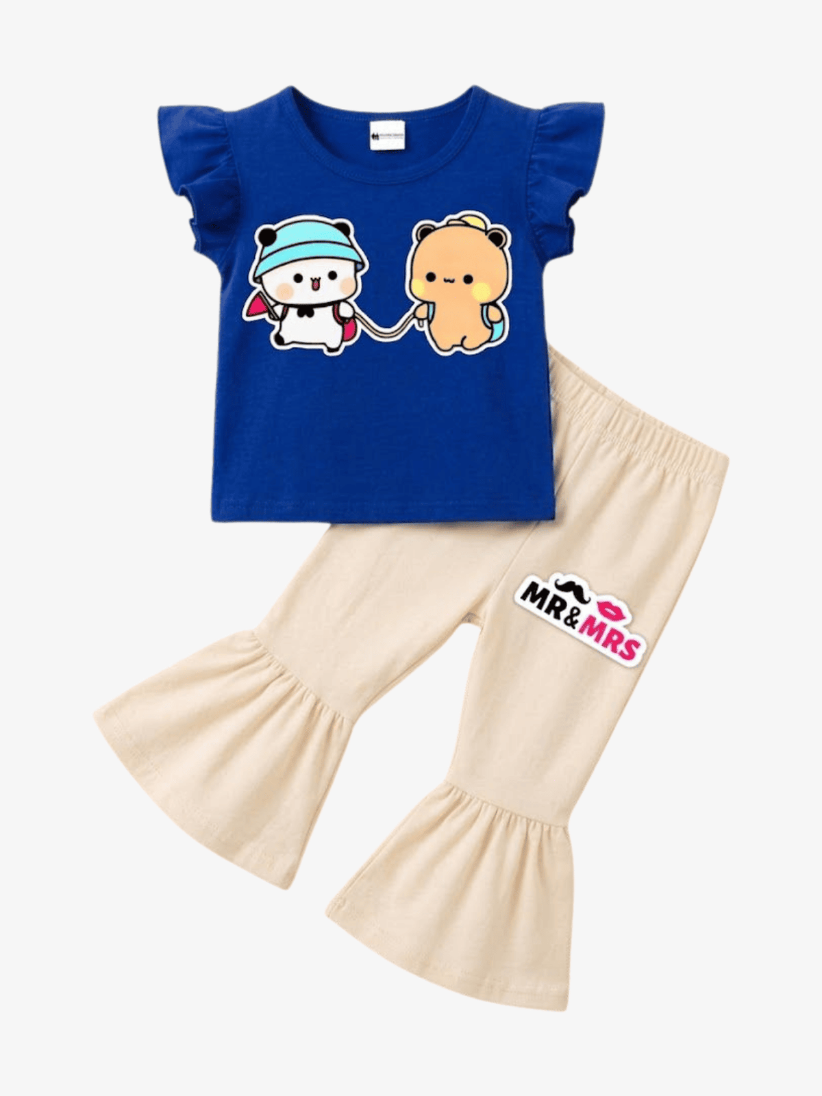 Toddler Girls' Cute Bears Flutter Sleeve Top & Flare Leggings Set - ChildrenGoods