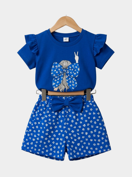 Blue Girls T-shirt And Shorts Set