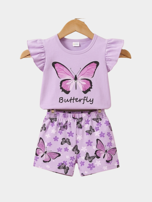 Butterfly Purple T-shirt And Shorts Set