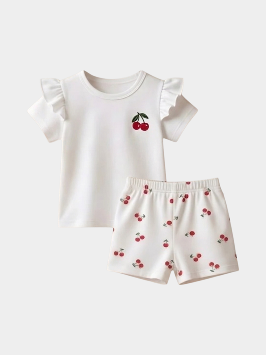 Cherry Print T-shirt And Shorts Set