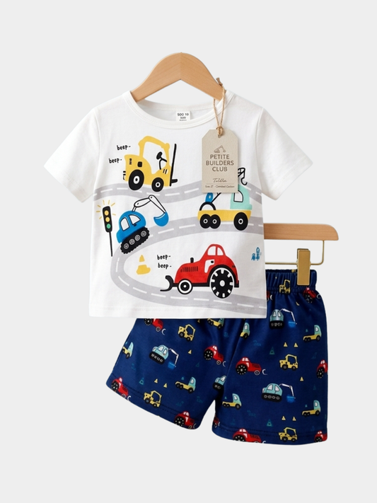 Car White T-shirt And Shorts Set