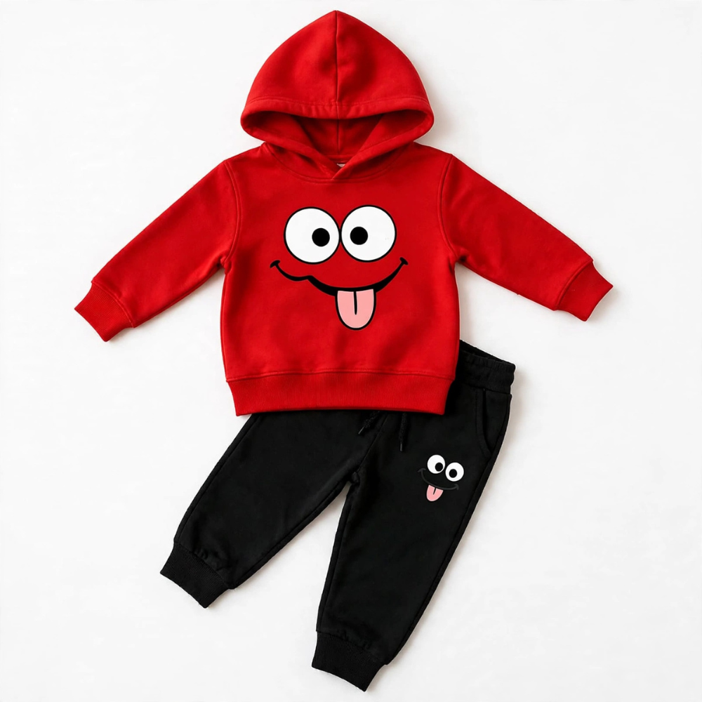Silly Face Hoodie & Jogger Set – Red/Black