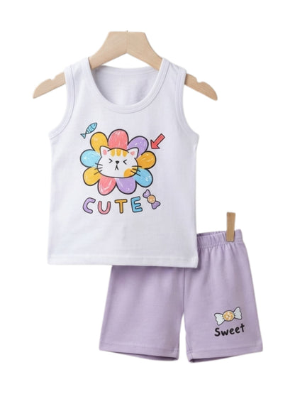 Cute Flower Cat Tank Set