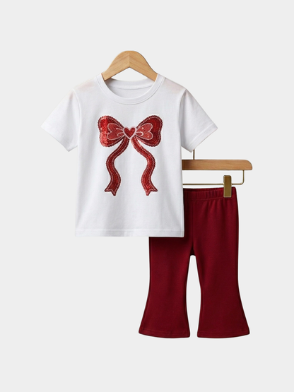 Bow White T-shirt And Long Pant Set