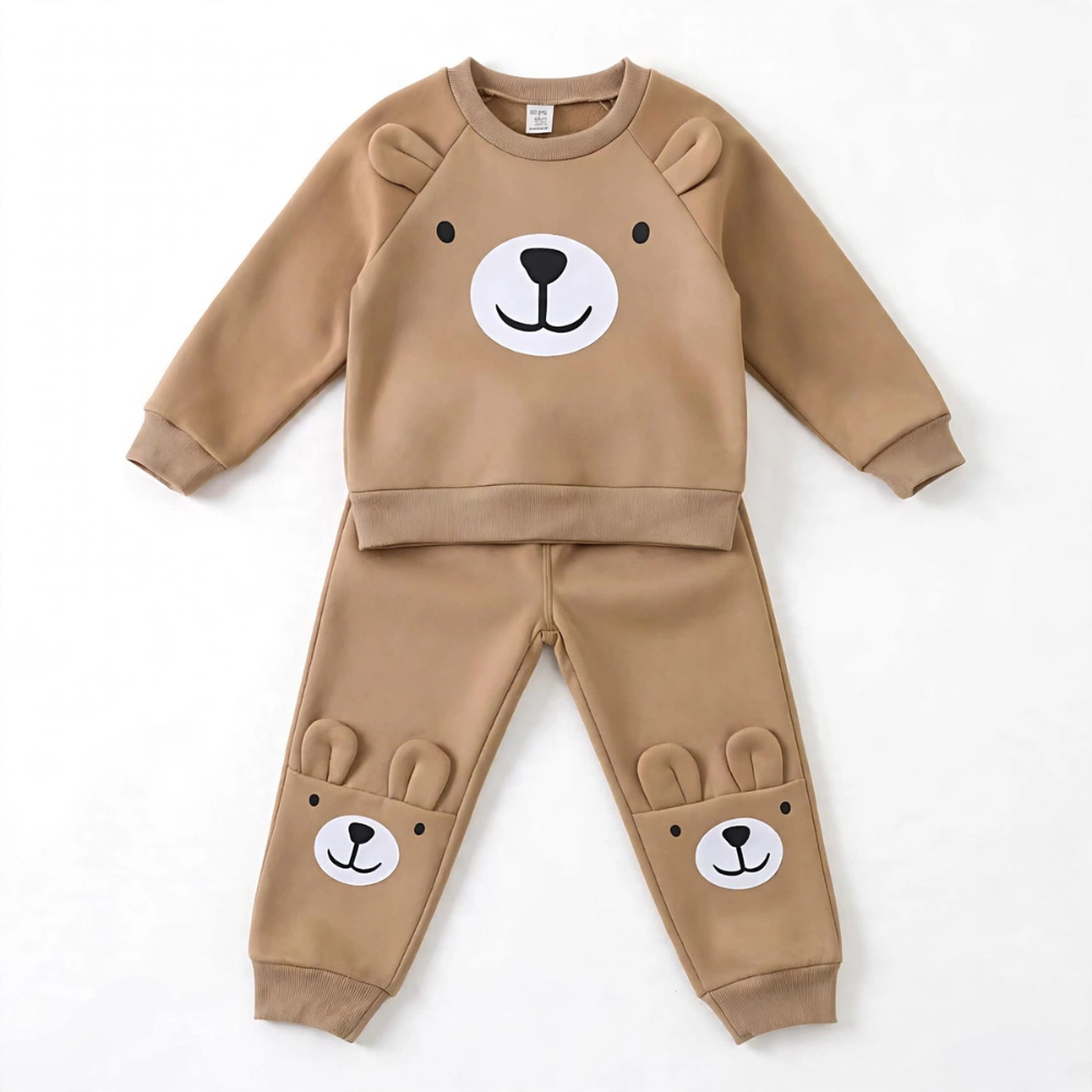 Teddy Bear Ears Sweatshirt & Jogger Set – Brown