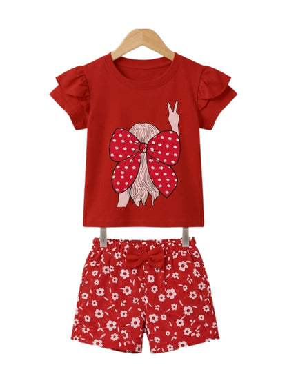 Red Bow Girl Ruffle Set
