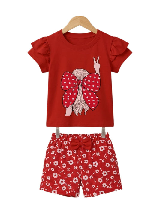 Red Bow Girl Ruffle Set