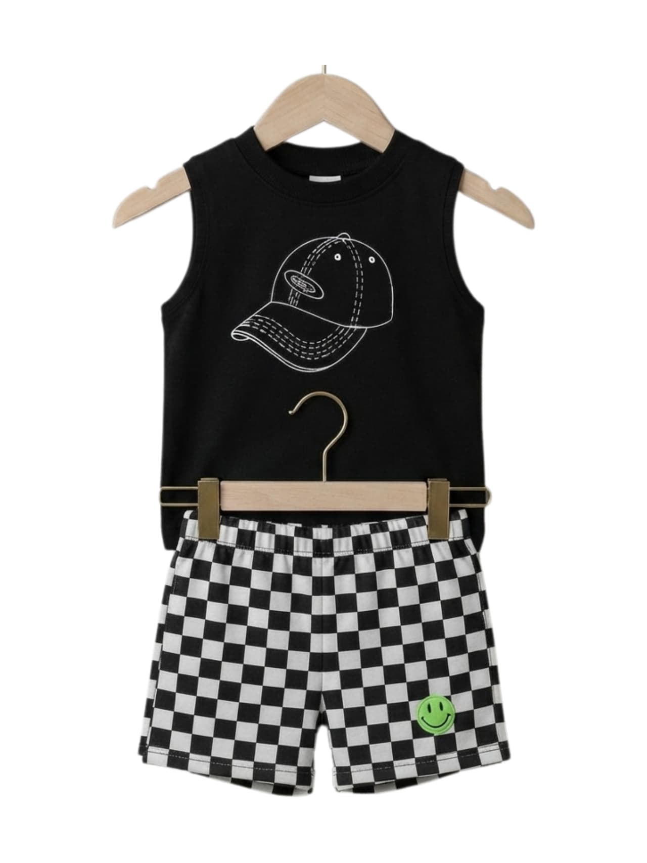 Baseball Cap Print Sleeveless Tank & Shorts Set