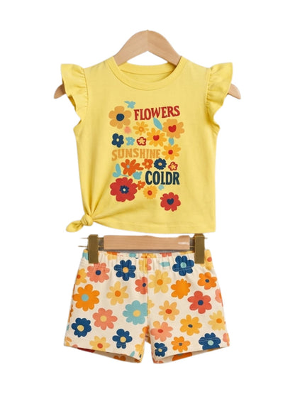 Flowers Sunshine Colour Floral Flutter T-Shirt & Shorts Set