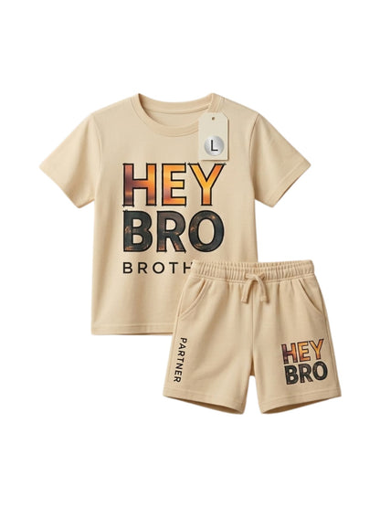 Hey Bro Brother Graphic T-Shirt & Shorts Set