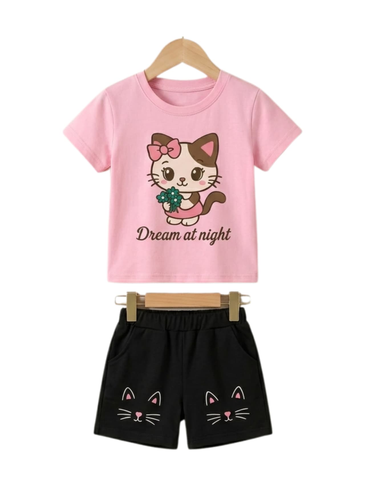 Dream At Night Kitty T-Shirt & Cat Shorts Set