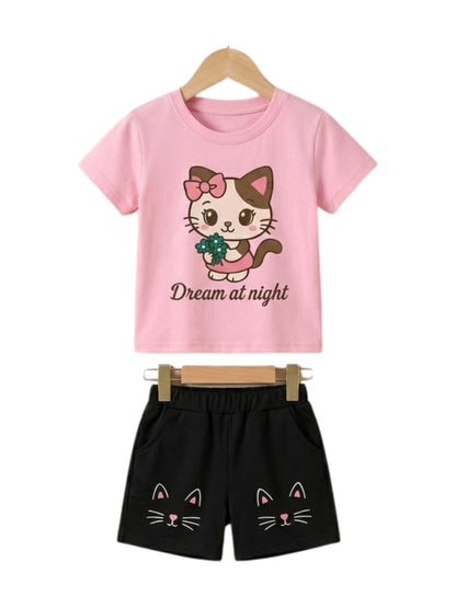 Dream At Night Kitty T-Shirt & Cat Shorts Set