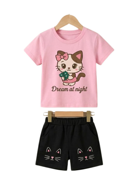 Dream At Night Kitty T-Shirt & Cat Shorts Set