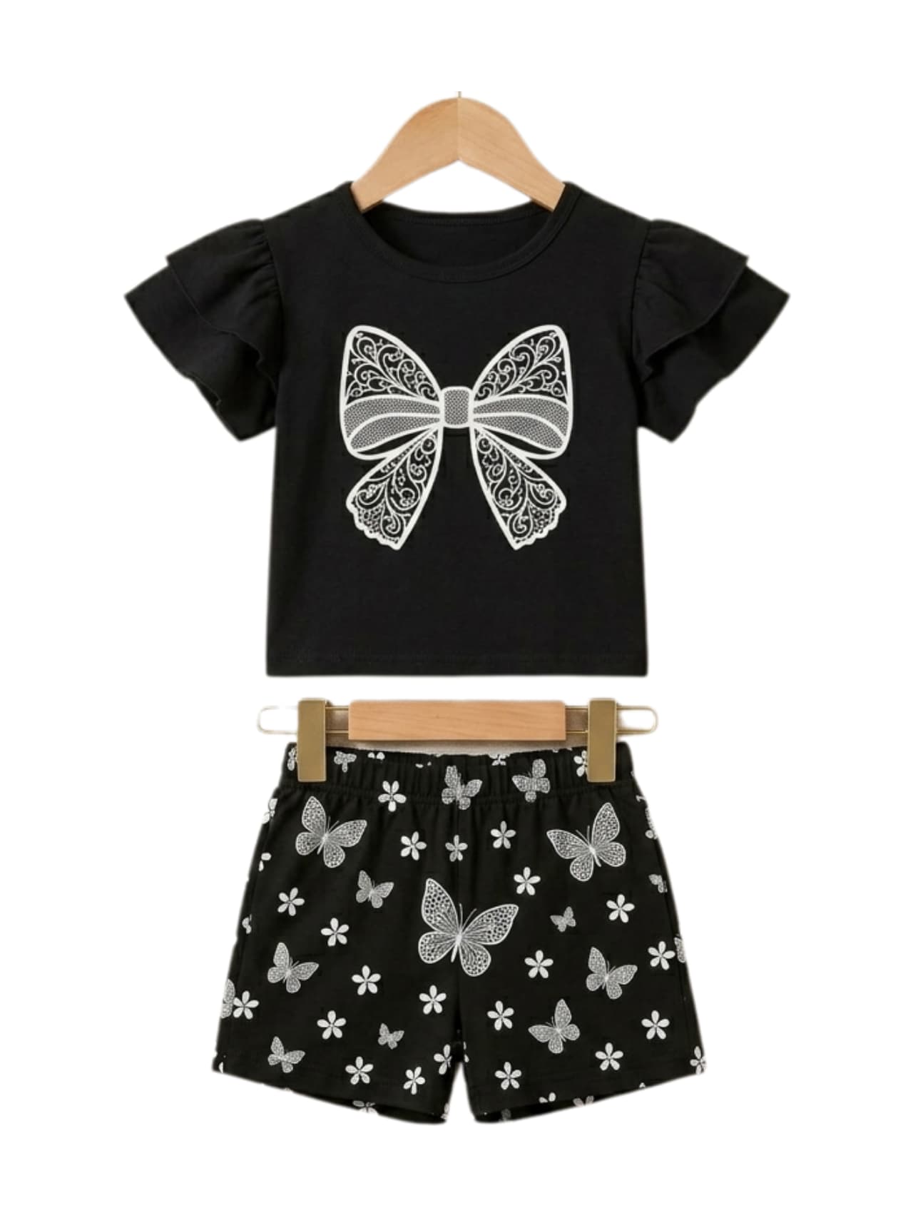 Butterfly Bow Ruffle T-Shirt & Shorts Set
