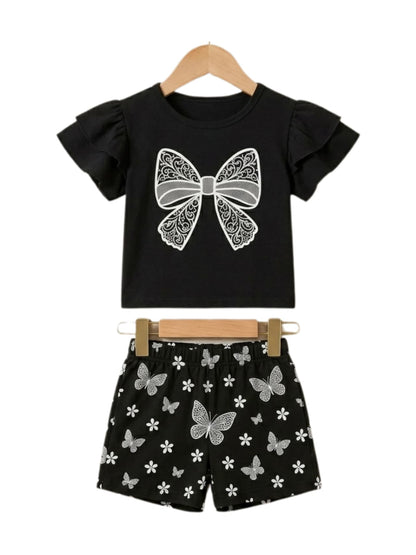 Butterfly Bow Ruffle T-Shirt & Shorts Set