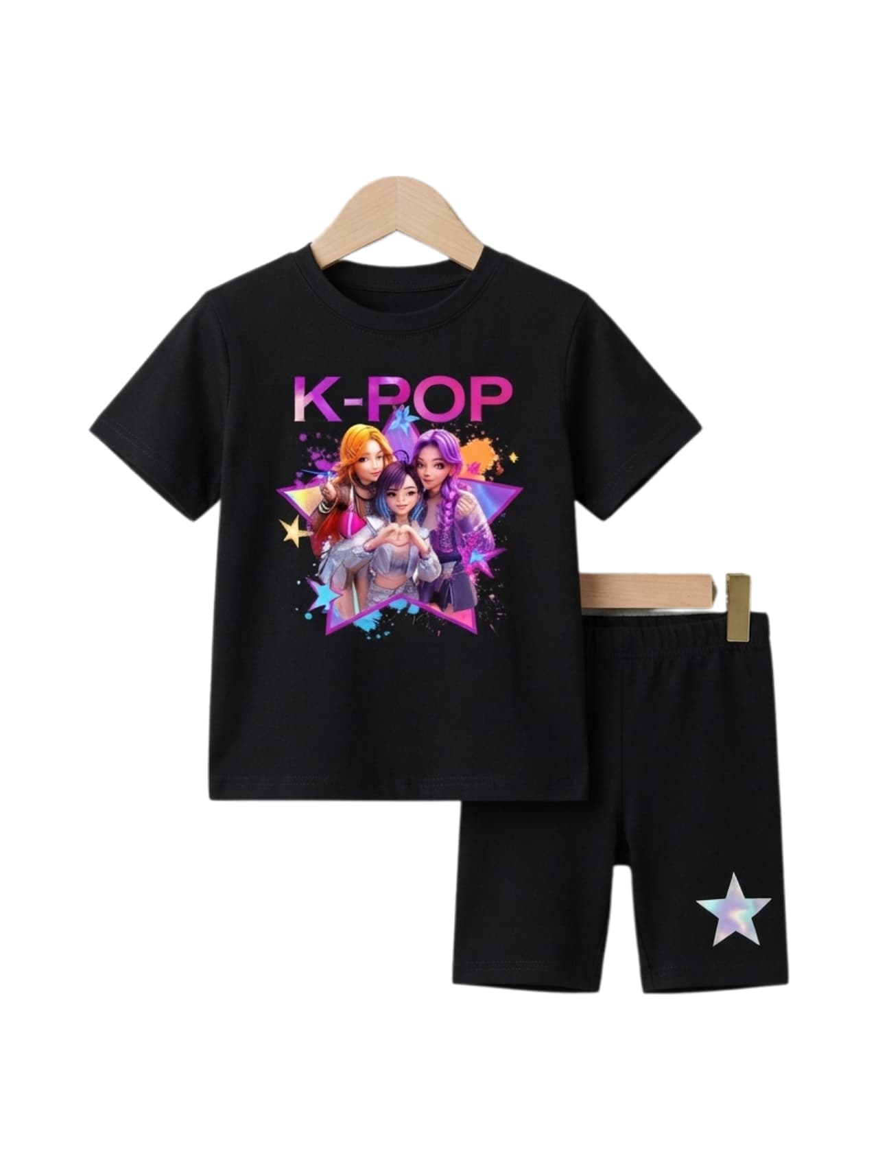 K-Pop Star Graphic T-Shirt & Biker Shorts Set