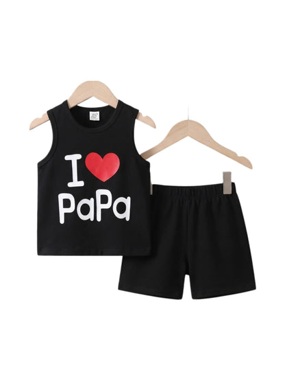 I Love Papa Sleeveless Vest & Shorts Set