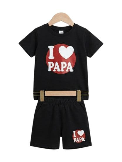 I Love Papa Graphic T-Shirt & Shorts Set