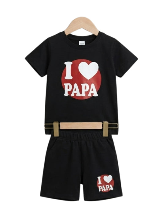I Love Papa Graphic T-Shirt & Shorts Set