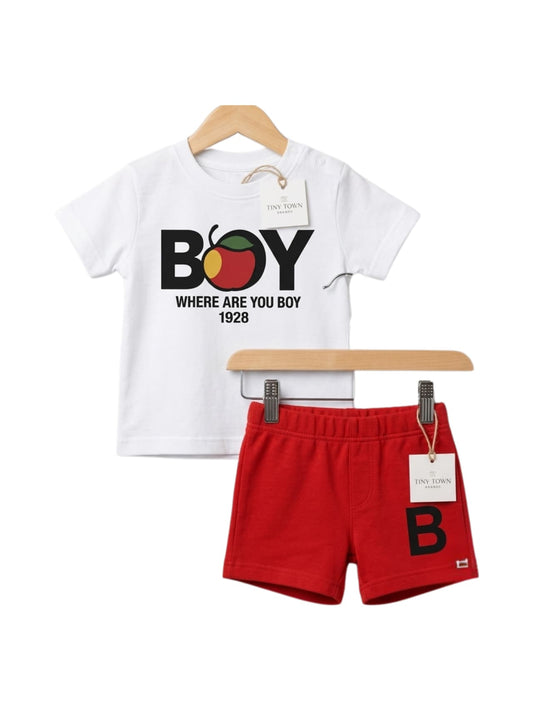 Boy 1928 Apple Graphic T-Shirt & Shorts Set