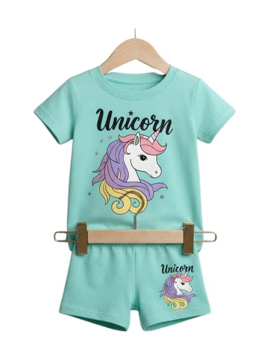 Unicorn Graphic T-Shirt & Shorts Set