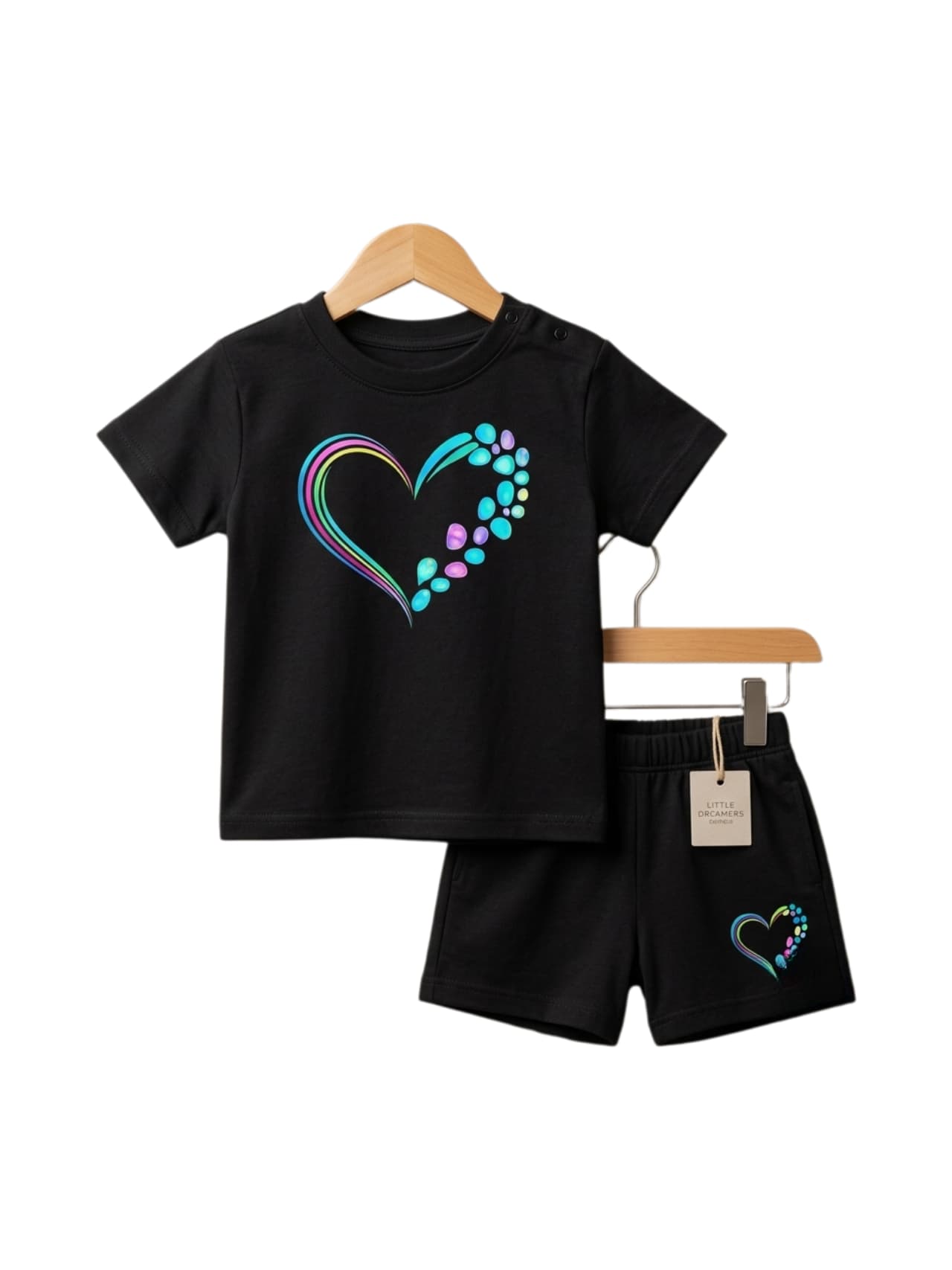 Colourful Heart Graphic T-Shirt & Shorts Set