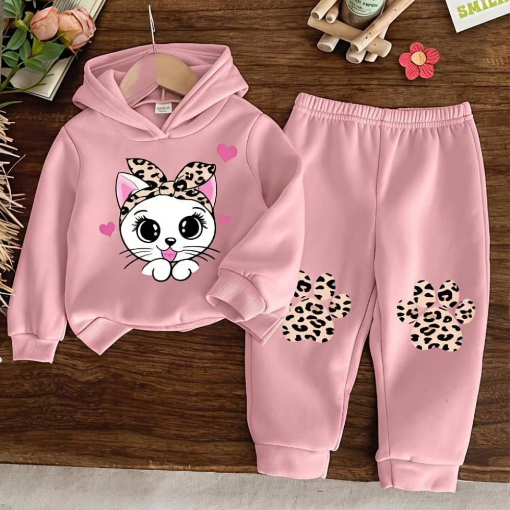 Leopard Bow Kitty Hoodie & Jogger Set – Pink