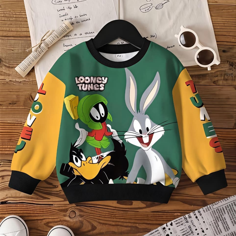 Cartoon Friends Colour Block Sweatshirt – Green/Yellow