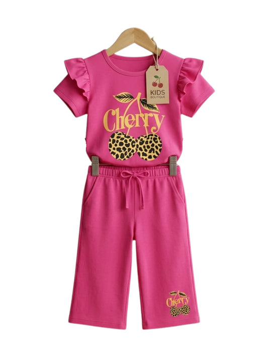 Pink Cherry Print Outfit Set