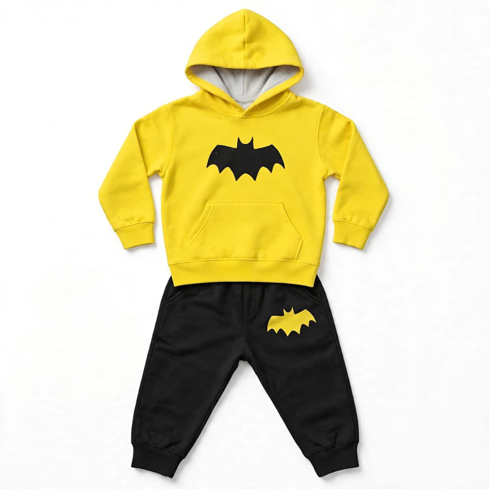 Bat Print Hoodie & Jogger Set – Yellow/Black