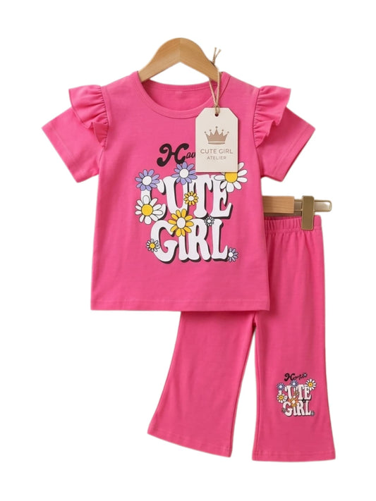 Cute Girl Daisy Print Outfit Set