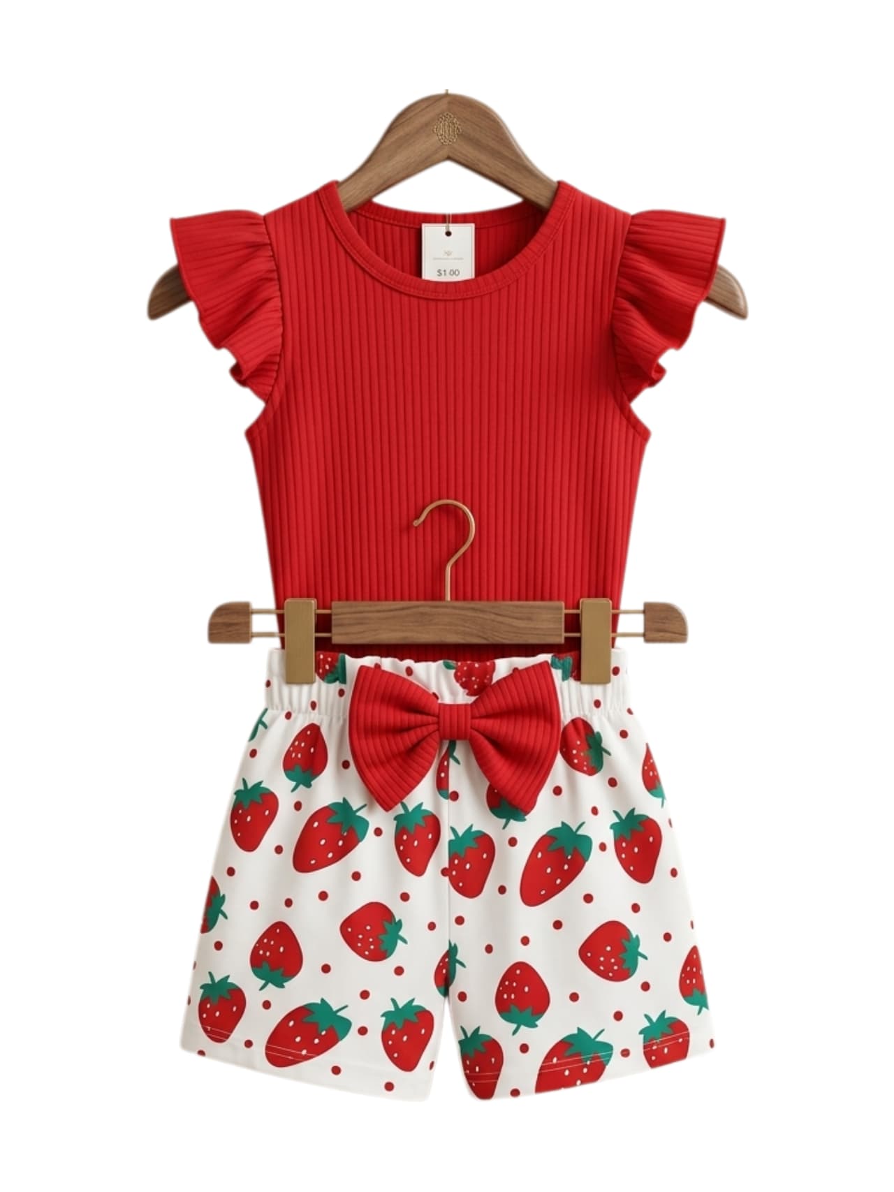 Strawberry Bow Print Outfit Set