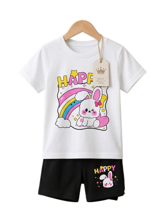 Happy Bunny Rainbow Print Outfit Set
