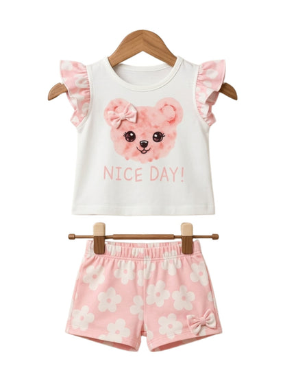 Nice Day Bear Print Outfit Set