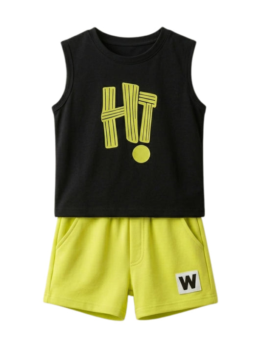 Hi Exclamation Yellow Print Outfit Set