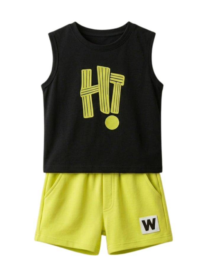 Hi Exclamation Yellow Print Outfit Set