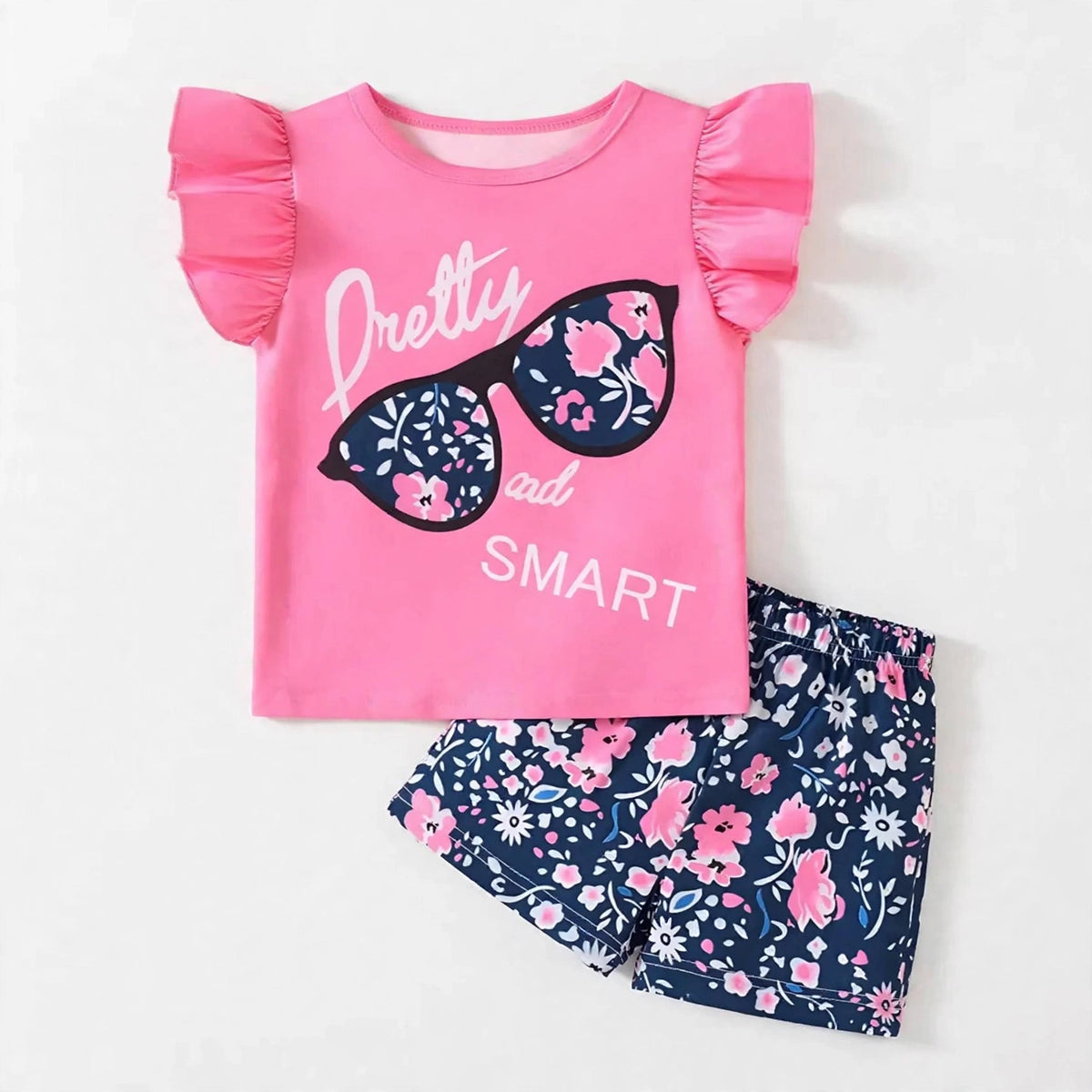 Pretty And Smart Flutter Sleeve Top & Floral Shorts Set