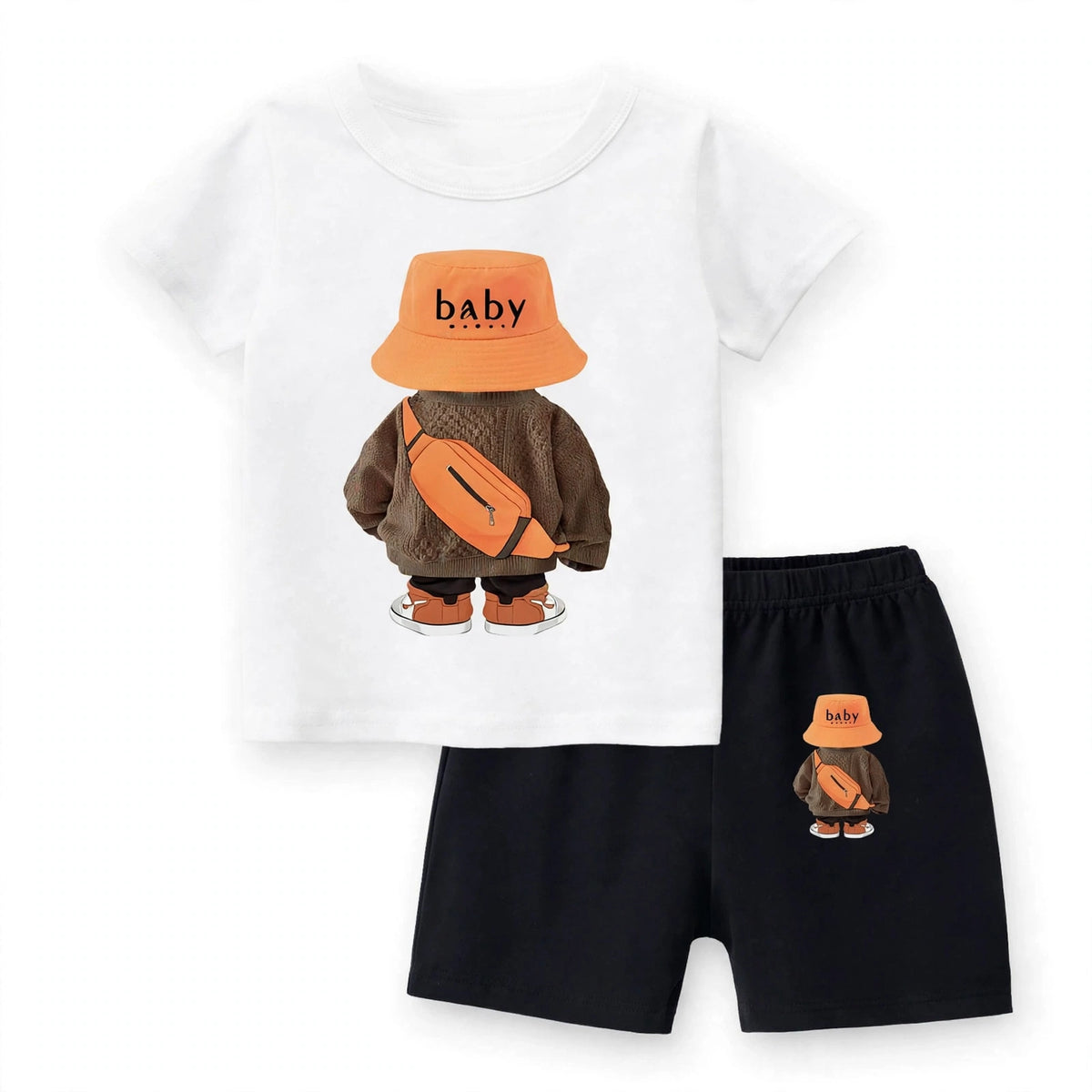 Blue Colour-Block T-Shirt & Shorts Set