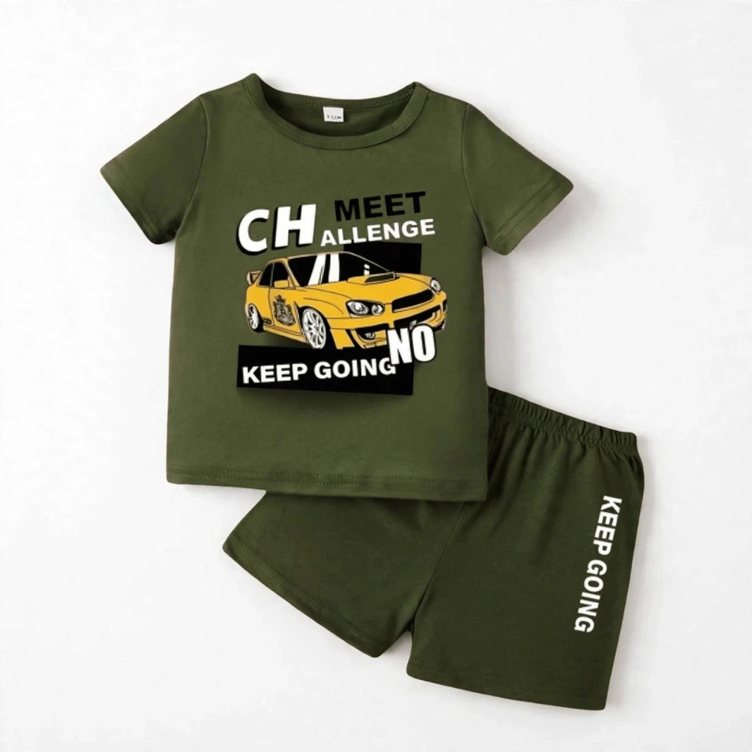 Car Graphic T-Shirt & Shorts Set