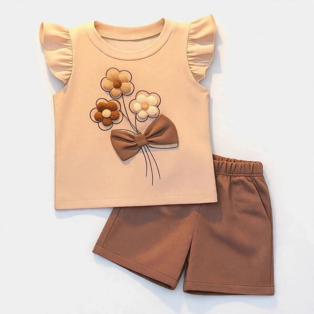 Floral Bouquet Flutter Sleeve Top & Shorts Set