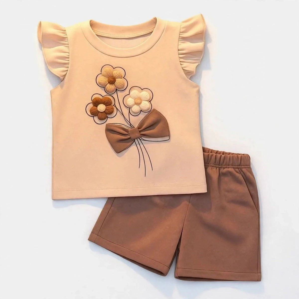 Floral Bouquet Flutter Sleeve Top & Shorts Set